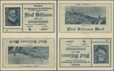 Deutschland - Notgeld - Württemberg
Waiblingen, Stadtgemeinde, 5 Billionen Mark, 18.10.1923, 4 mittig gefaltete Druckbogen mit jeweils 4 Scheinen ohn...