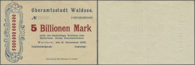 Deutschland - Notgeld - Württemberg
Waldsee, Oberamtsstadt, 5 Billionen Mark, 21.9.1923, ohne Unterschriften und KN, Papier hellbraun statt hellblau,...