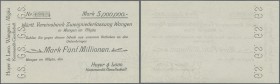 Deutschland - Notgeld - Württemberg
Wangen, Hoyer & Lavo KG, 5 Mio. Mark, o. D. und Unterschrift, mit Firmen-Wasserzeichen und Perforation, Erh. I-