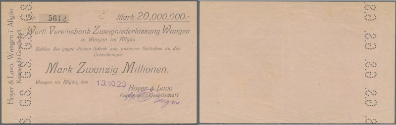 Deutschland - Notgeld - Württemberg
Wangen, Hoyer & Lavo KG, 20 Mio. Mark, 13.1...