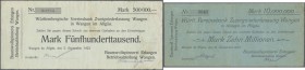 Deutschland - Notgeld - Württemberg
Wangen, Baumwollspinnerei Erlangen Betriebsabteilung Wangen, 500 Tsd. Mark, 5.9.1923, 1 Mio. Mark, 1.9.1923 (nich...