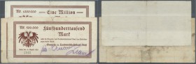 Deutschland - Notgeld - Württemberg
Isny, Gewerbe- und Landwirtschaftsbank, 200, 500 Tsd. (2), 1 Mio. (2) Mark, 10.8.1923, großes Format, braun, 2 Mi...