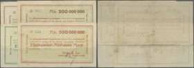 Deutschland - Notgeld - Württemberg
Lauterbach, Flaig & Co., 100 Mio. Mark, 6.10.1923, 200 Mio. Mark (3), 6.10.1923, Drfa. lang (2) bzw. kurz, 500 Mi...