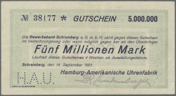 Deutschland - Notgeld - Württemberg
Schramberg, Hamburg-Amerikanische Uhrenfabrik, 50 Tsd. Mark (3), 16.8.1923, Datum violett bzw. rot gestempelt und...