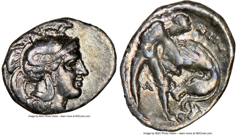 CALABRIA. Tarentum. Ca. 380-280 BC. AR diobol (13mm, 4h). NGC Choice VF. Head of...