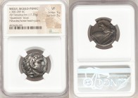 SICILY. Siculo-Punic. Ca. 300-289 BC. AR tetradrachm (24mm, 17.23 gm, 8h). NGC VF 5/5 - 5/5. Quaestors issue. Head of young Heracles right, wearing li...