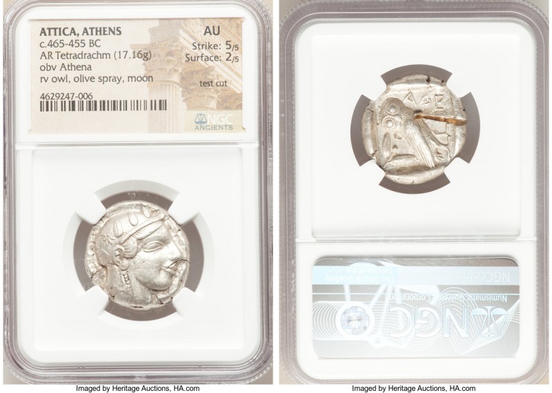 ATTICA. Athens. Ca. 465-455 BC. AR tetradrachm (24mm, 17.16 gm, 9h). NGC AU 5/5 ...