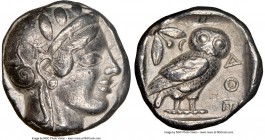 ATTICA. Athens. Ca. 455-440 BC. AR tetradrachm (22mm, 17.13 gm, 11h). NGC Choice VF 5/5 - 4/5. Early transitional issue. Head of Athena right, wearing...