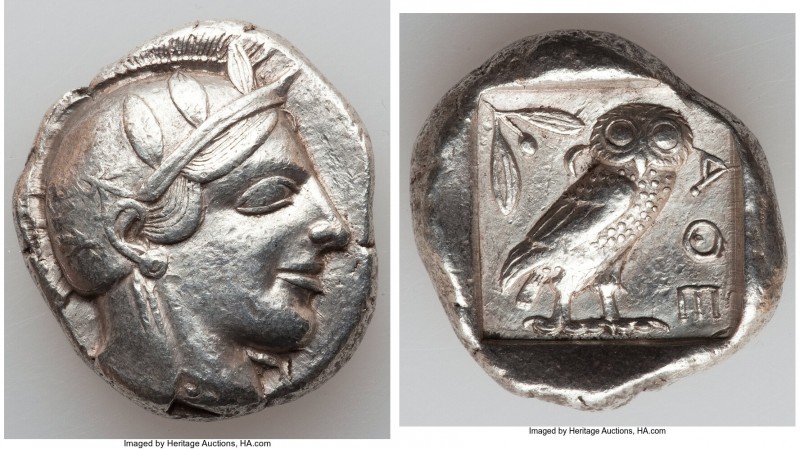 ATTICA. Athens. Ca. 455-440 BC. AR tetradrachm (27mm, 17.16 gm, 8h). XF. Early t...