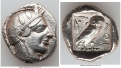 ATTICA. Athens. Ca. 455-440 BC. AR tetradrachm (27mm, 17.16 gm, 8h). XF. Early transitional issue. Head of Athena right, wearing crested Attic helmet ...