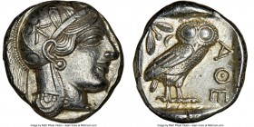 ATTICA. Athens. Ca. 440-404 BC. AR tetradrachm (24mm, 17.21 gm, 7h). NGC Choice AU 5/5 - 4/5. Mid-mass coinage issue. Head of Athena right, wearing cr...