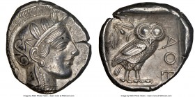 ATTICA. Athens. Ca. 440-404 BC. AR tetradrachm (26mm, 17.16 gm, 11h). NGC Choice AU 5/5 - 4/5. Mid-mass coinage issue. Head of Athena right, wearing c...