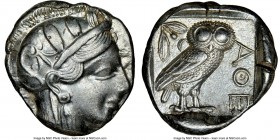 ATTICA. Athens. Ca. 440-404 BC. AR tetradrachm (25mm, 17.17 gm, 11h). NGC AU 4/5 - 4/5. Mid-mass coinage issue. Head of Athena right, wearing crested ...