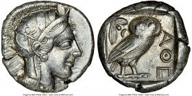 ATTICA. Athens. Ca. 440-404 BC. AR tetradrachm (25mm, 17.19 gm, 12h). NGC AU 4/5 - 4/5. Mid-mass coinage issue. Head of Athena right, wearing crested ...