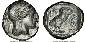 ATTICA. Athens. Ca. 440-404 BC. AR tetradrachm (25mm, 17.17 gm, 10h). NGC AU 4/5 - 4/5. Mid-mass coinage issue. Head of Athena right, wearing crested ...
