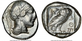 ATTICA. Athens. Ca. 440-404 BC. AR tetradrachm (25mm, 17.15 gm, 9h). NGC AU 3/5 - 4/5. Mid-mass coinage issue. Head of Athena right, wearing crested A...