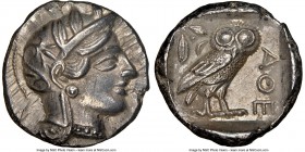 ATTICA. Athens. Ca. 440-404 BC. AR tetradrachm (25mm, 17.16 gm, 7h). NGC Choice XF 5/5 - 3/5. Mid-mass coinage issue. Head of Athena right, wearing cr...