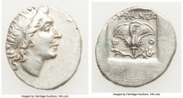 CARIAN ISLANDS. Rhodes. Ca. 88-84 BC. AR drachm (15mm, 2.24 gm, 11h). Choice XF. Plinthophoric standard, Euphanes, magistrate. Radiate head of Helios ...