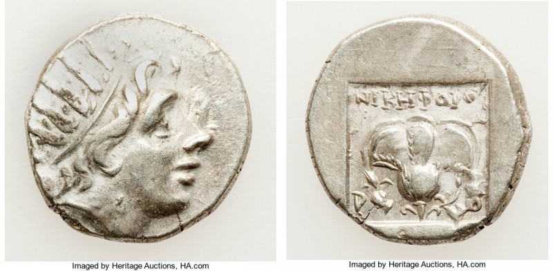 CARIAN ISLANDS. Rhodes. Ca. 88-84 BC. AR drachm (15mm, 2.94 gm, 1h). VF. Plintho...