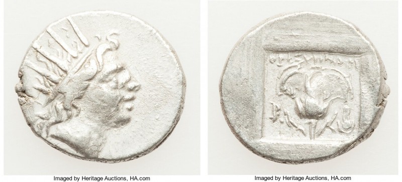 CARIAN ISLANDS. Rhodes. Ca. 88-84 BC. AR drachm (15mm, 2.45 gm, 12h). VF. Plinth...