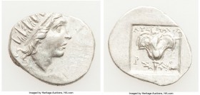 CARIAN ISLANDS. Rhodes. Ca. 88-84 BC. AR drachm (17mm, 2.10 gm, 11h). Choice VF. Plinthophoric standard, Lysimachus, magistrate. Radiate head of Helio...
