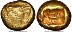 LYDIAN KINGDOM. Alyattes or Walwet (ca. 610-546 BC). EL third-stater or trite (12mm, 4.68 gm). NGC Choice VF 5/5 - 4/5, countermarks. Uninscribed, Lyd...