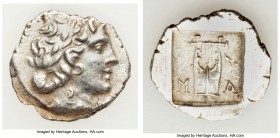 LYCIAN LEAGUE. Masicytes. Ca. 48-20 BC. AR hemidrachm (16mm, 1.88 gm, 12h). XF. Series 1. Laureate head of Apollo right; Λ-Y below / M-A, cithara (lyr...
