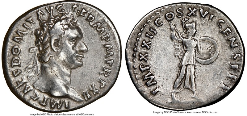 Domitian (AD 81-96). AR denarius (19mm, 7h). NGC VF. Rome, 14 Sept. AD 93-13 Sep...