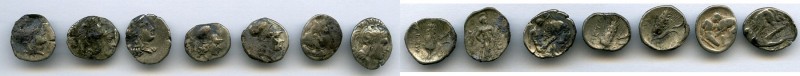 ANCIENT LOTS. Greek. Lucania. Ca. 5th-3rd centuries BC. Lot of seven (7) AR diob...