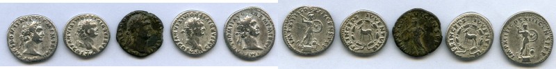 ANCIENT LOTS. Roman Imperial. Domitian (AD 81-96). Lot of five (5) AR denarii. C...