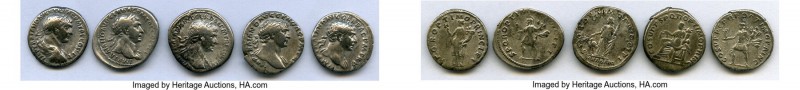 ANCIENT LOTS. Roman Imperial. Trajan (AD 98-117). Lot of five (5) AR denarii. VF...