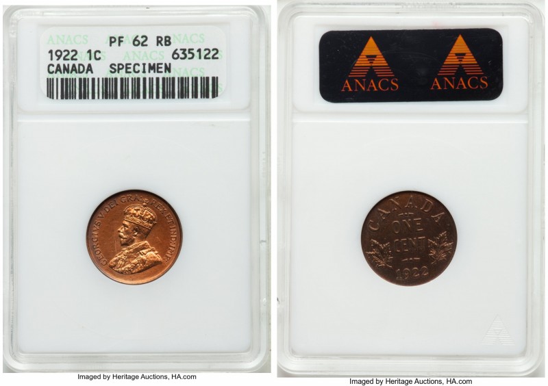 George V Specimen Cent 1922 PR62 Red and Brown ANACS, Ottawa mint, KM28. 

HID...