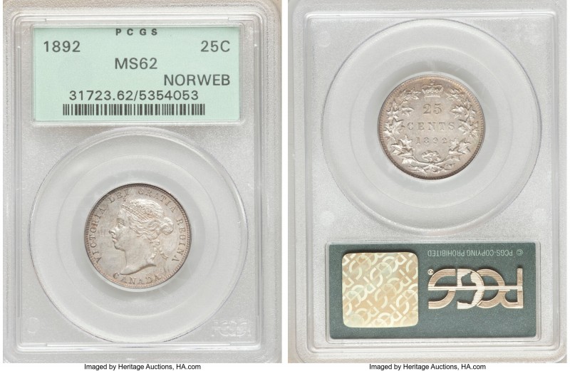 Victoria 25 Cents 1892 MS62 PCGS, London mint, KM5. Ex. Norweb Collection 

HI...