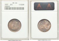 George VI 25 Cents 1937 MS66 ANACS, Royal Canadian mint, KM35. 

HID09801242017

© 2020 Heritage Auctions | All Rights Reserved