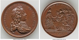 Louis XV bronze "Royal visit to the Academies" Medal 1719 AU (Lacquered), Divo-27. 41.9mm. 33.18gm. By C.N. Roettiers. LUDOVICUS XV D G FR ET NAV REX ...