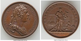 Louis XV bronze "Hercules Museum" Medal 1728 AU, Nocq-99. 41.1mm. 30.28gm. By Duvivier. LUDOVICU XV REX CHRISTIANISSIMUS His laureate bust right / HER...