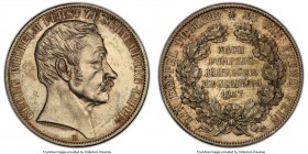 Schaumburg-Lippe. Georg Wilhelm 2 Taler 1857-B MS62 PCGS, Hannover mint, KM38. Mintage: 2,000. One year type commemorates 50th Anniversary of Reign as...