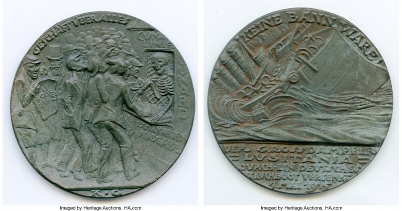 "Sinking of the S.S. Lusitania" cast iron Medal 1915 XF, Kienast-156, Eimer-1941...