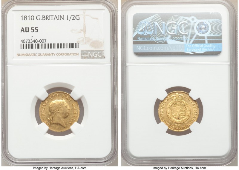 George III gold 1/2 Guinea 1810 AU55 NGC, KM651, S-3737.

HID09801242017

© ...