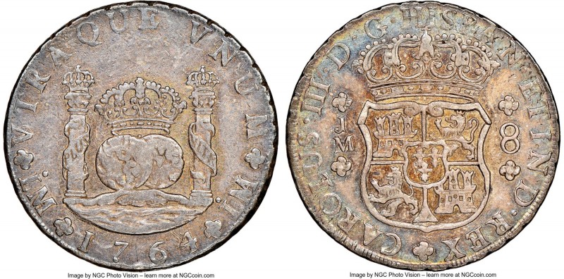 Charles III 8 Reales 1764/3 LM-JM XF45 NGC, Lima mint, cf. KM-A64.1 (overdate un...