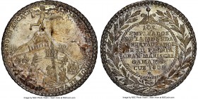 Republic silver "Battle of Ancach" Medal of 4 Reales 1839 MS63 NGC, Fonrobert-9169. LA LEY RESTAURADA POR EL VALOR DEL EJERCITO UNIDO EN ANCACH Angel ...