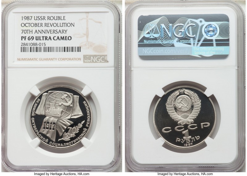 USSR 3-Piece Lot of Certified Proof "Revolution" Roubles 1987 PR69 Ultra Cameo N...