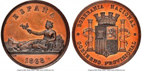 Provisional Government bronze Medallic Pattern 5 Pesetas 1868 MS62 Brown NGC, cf. KM-XA1 (in silver), Calbeto-569. 

HID09801242017

© 2020 Herita...