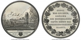 Confederation white-metal Specimen "Great Fire of Glarus" Medal 1861 SP63 PCGS, SM-1009. Cemetery in foreground, church and city behind / 7 lines of s...