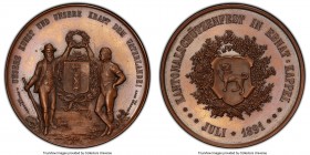 Confederation bronzed copper Specimen "Ebnat-Kapple Shooting Festival" Medal 1891 SP65 PCGS, Richter-1167e. Shooters either side of and holding wreath...