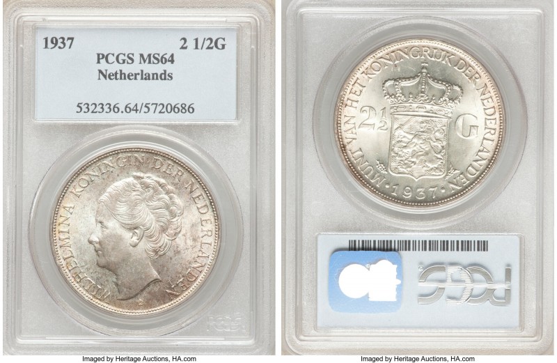 Pair of Certified Assorted Issues PCGS, 1) Netherlands: Wilhelmina I 2-1/2 Gulde...