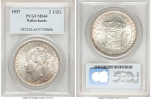 Pair of Certified Assorted Issues PCGS, 1) Netherlands: Wilhelmina I 2-1/2 Gulden 1937 - MS64, KM165 2) South Africa: George VI 5 Shilling 1952- MS64+...