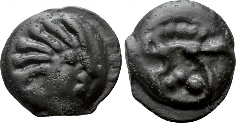 GALLIA. Senones. Potin (1st century BC). 

Obv: Stylised head right.
Rev: Boa...