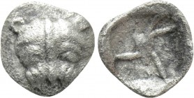 CIMMERIAN BOSPOROS. Pantikapaion. Obol (Circa 480-470 BC). 

Obv: Facing head of lion.
Rev: Incuse punch with irregular pattern.

. 

Condition...