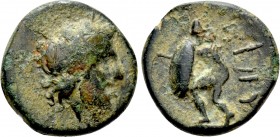 TROAS. Ophrynion. Ae (Circa 350-300 BC). 

Obv: Laureate head of Zeus right.
Rev: OΦΡΥ. 
Warrior Hektor, wearing crested helmet, crouching left, h...
